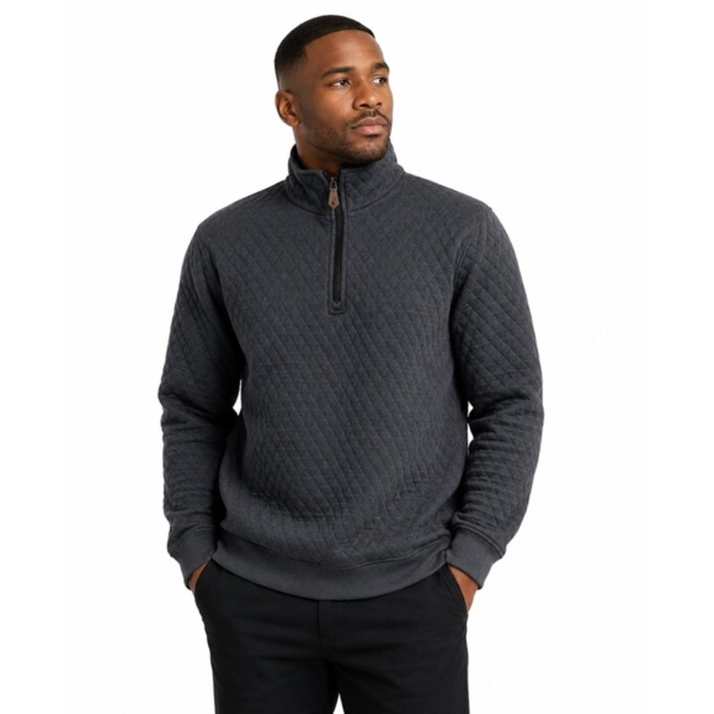 Crown & Ivy Gray Quilted Quarter Zip Pullover Sweater Mock Neck L Winter 77-43